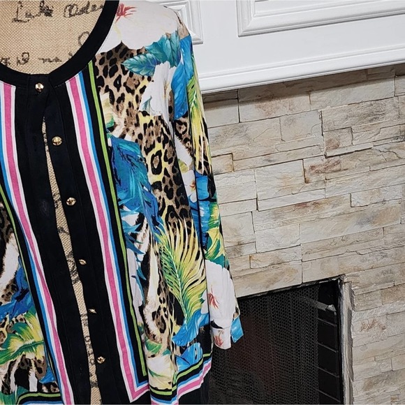 Rafaella floral‎ and striped cardigan sweater plus size 2X - Picture 3 of 7